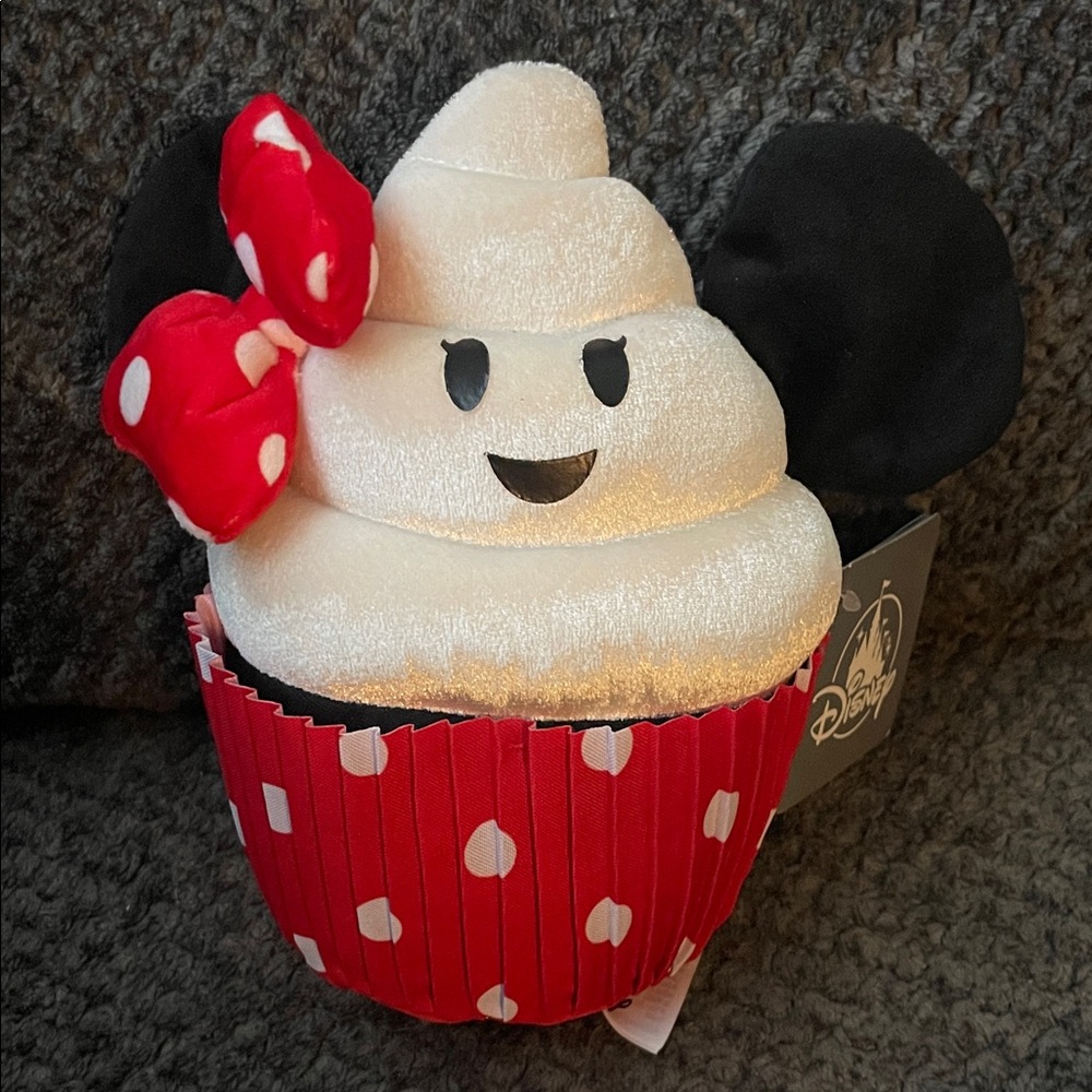 NWT Disney Cream and Red Cupcake Plush Mouse Ears Accent With Polka Dots